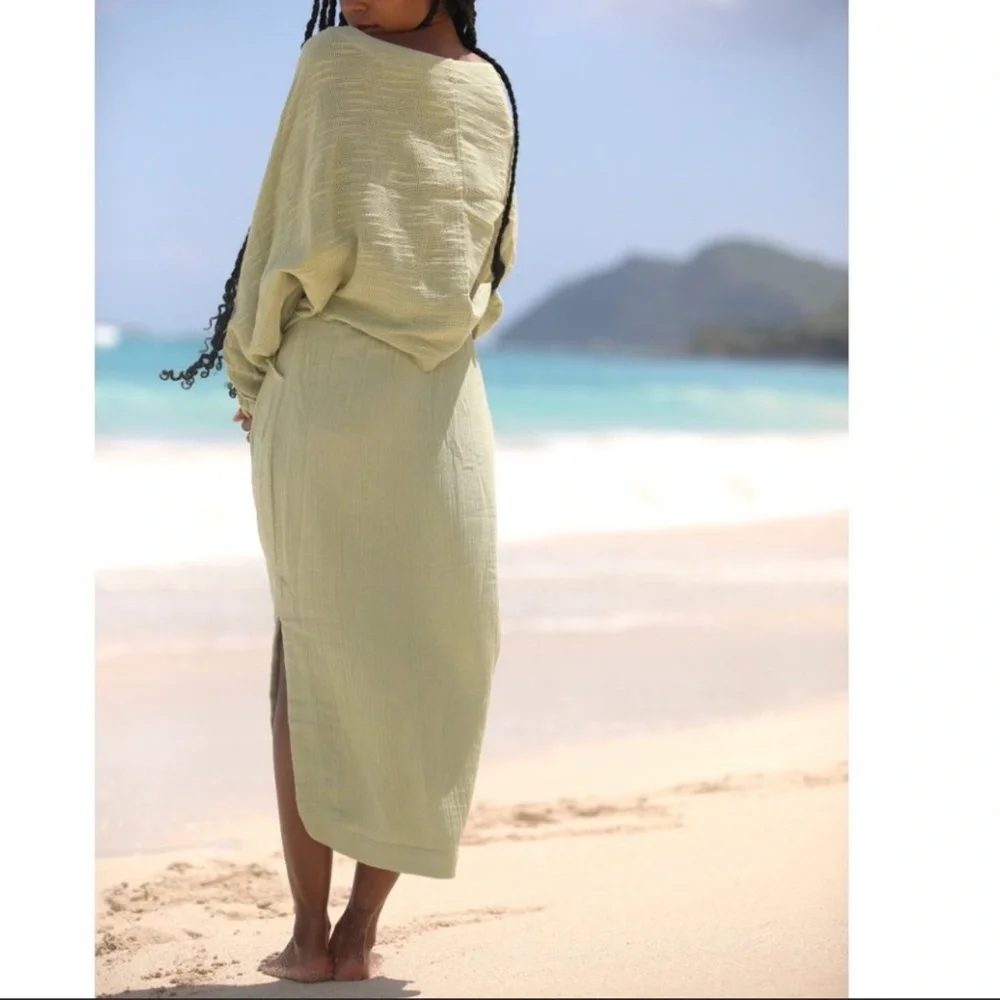FREE PEOPLE EASY WEEKEND GREEN MIDI SKIRT MATCHING TOP SET